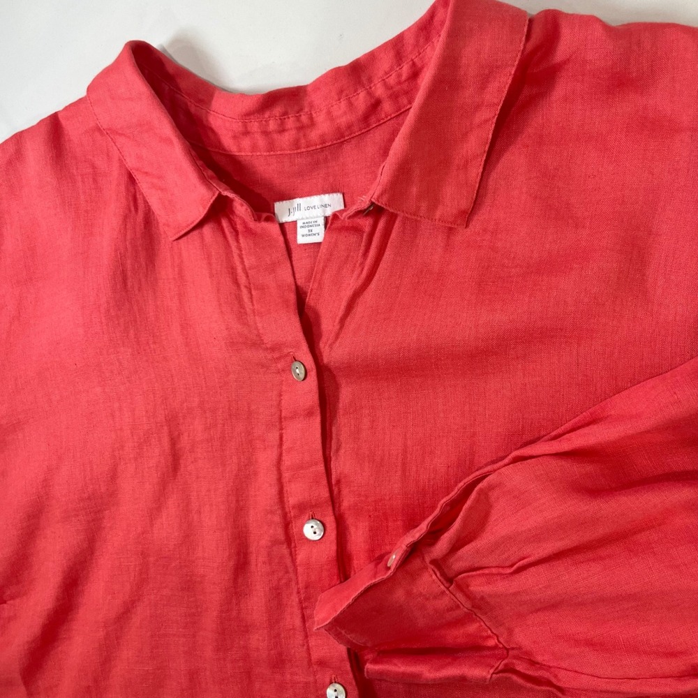 J Jill Love Linen Button Down Shirt Women 3X Coral Long Sleeve Coastal Resort